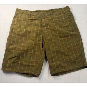 Patagonia Mens 33 Olive Green Plaid Flat Front Outdoor Shorts